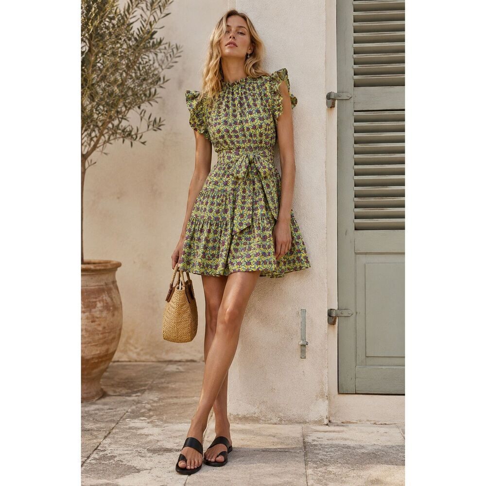 Banjanan Bulbul Mini Dress M Cotton Boho Cottagecore Preppy Floral Jaipur